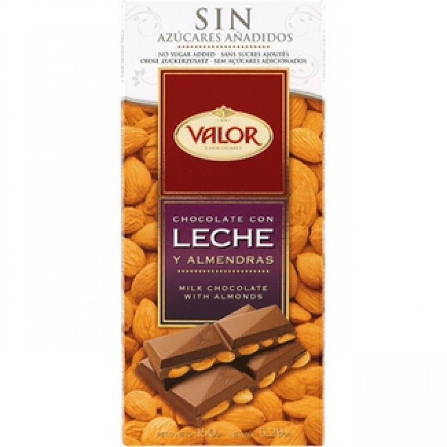 VALOR chocolate con leche y almendras sin azucar tableta 150 grs VALOR chocolate con leche y almendras sin azucar tableta 150 grs